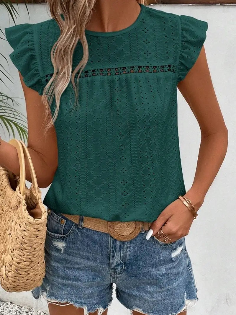 Shirts Women’s Short Sleeve Lace Ruffle CWTBLS0605
