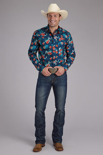 hawaiian long sleeve dress shirts Paul Jays - Mens - Hawaiian Floral - Black - Long Sleeve Lounge Shirt