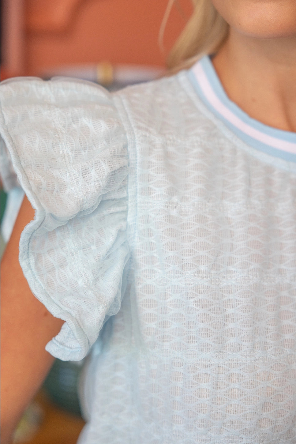 Shirts Women’s Smocked Tulle Ruffle Sleeve 35241
