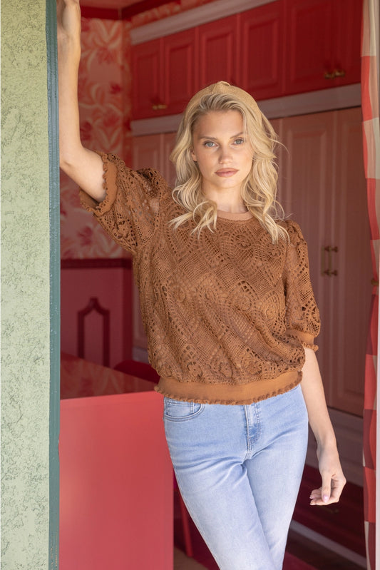 Shirts Women’s Ruffled Band Lace Top 35343
