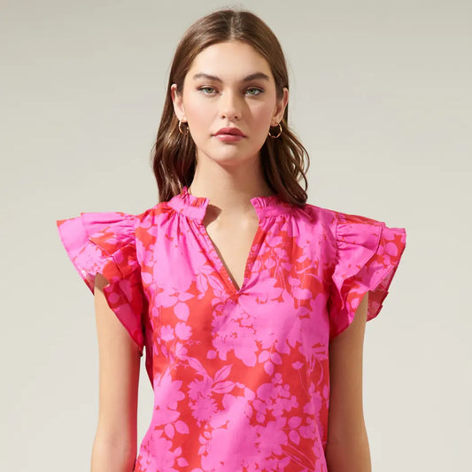 Shirts Women’s Floral Ruffle Sleeve STT17100P