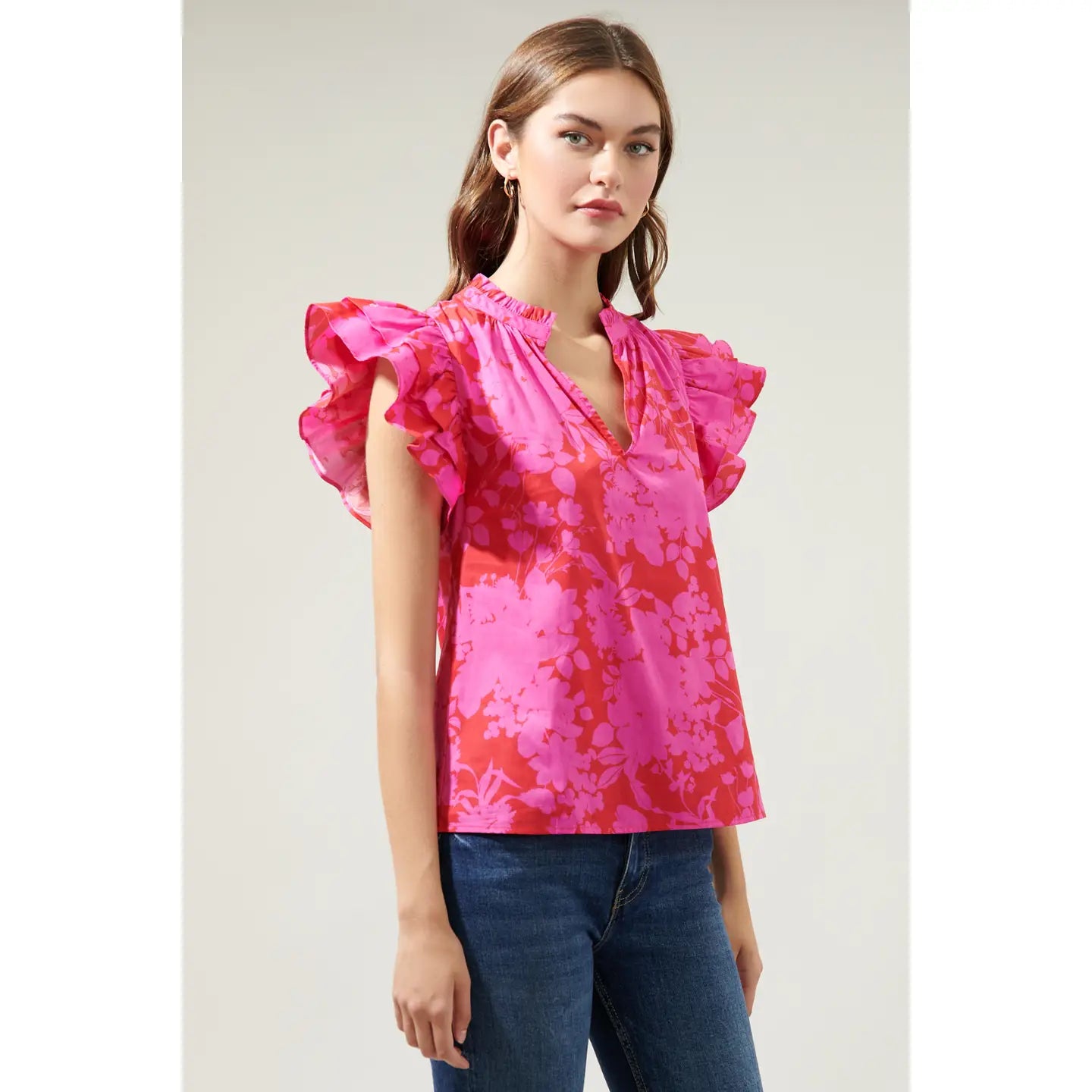 Shirts Women’s Floral Ruffle Sleeve STT17100P