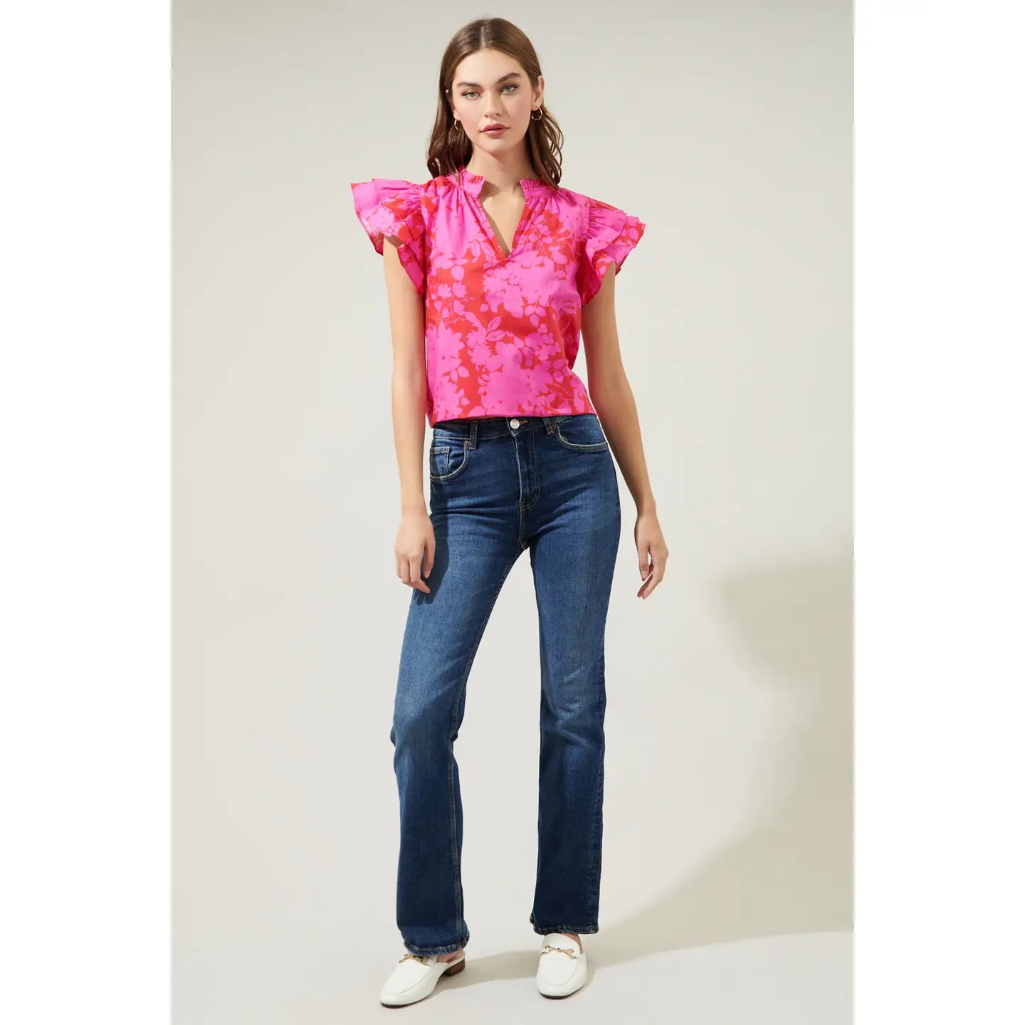 Shirts Women’s Floral Ruffle Sleeve STT17100P