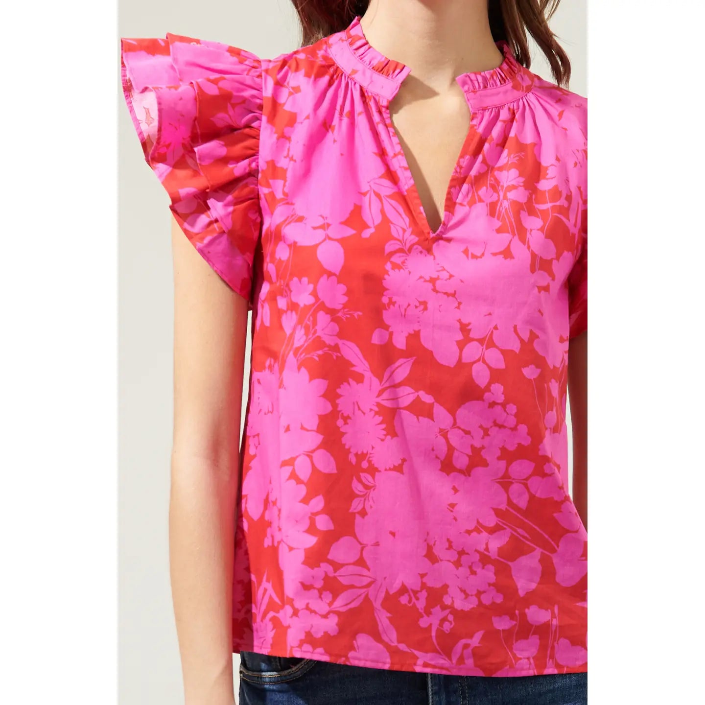 Shirts Women’s Floral Ruffle Sleeve STT17100P