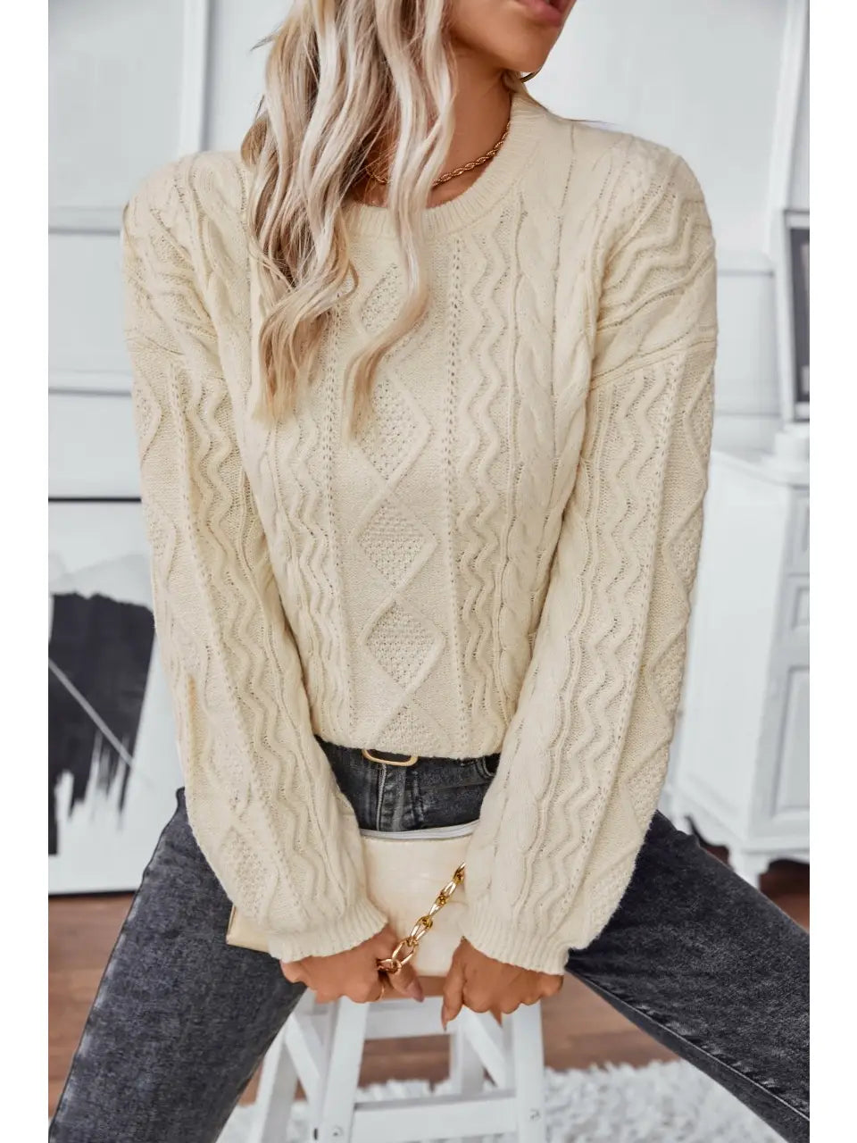 Outerwear Women’s Cable Knit Ribbed Sweater W20508669