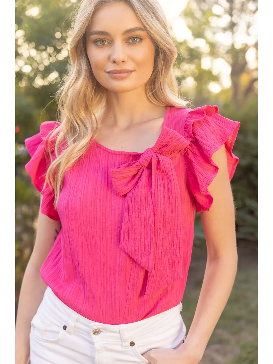Shirts Women’s Ribbon Accent Ruffle Sleeve 35385