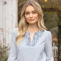 Shirts Women’s Eyelet Yoke Striped 35388