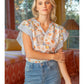 Shirts Women’s Ruffle V Floral Stripe Top 35289