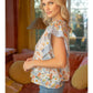 Shirts Women’s Ruffle V Floral Stripe Top 35289