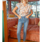 Shirts Women’s Ruffle V Floral Stripe Top 35289