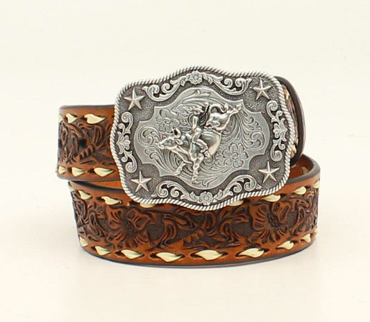 Belts Youth Nocona Tooled White Stitch Bull Rider Buckle N4436208