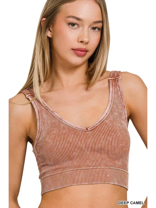 Shirts Women’s Stone Washed Ribbed V Neck NTW-6275A