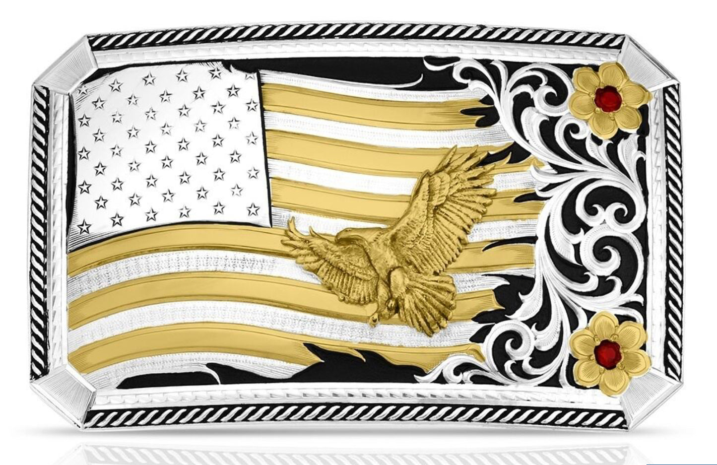 Belt Buckles Montana Silversmiths Flag & Filigree Eagle AM57910-1007M
