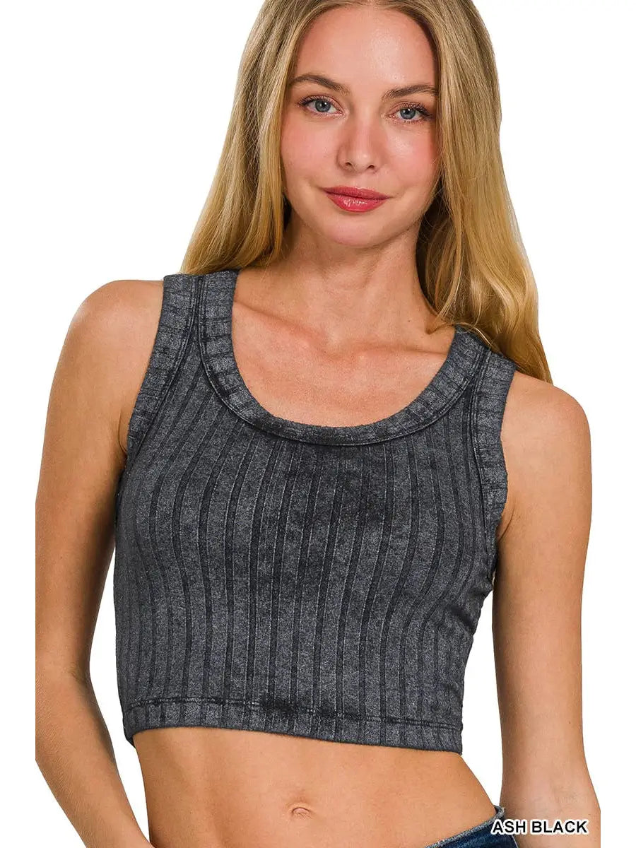Shirts Women’s Ribbed Sleeveless Scoop Neck Cropped Tank Top RTW-8474A5