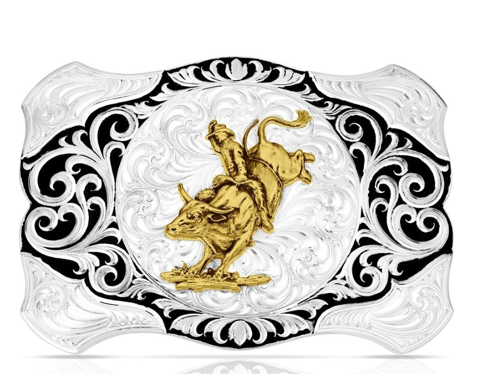 Belt Buckles Montana Silversmith Bull Rider Curly Scroll 57510-205H