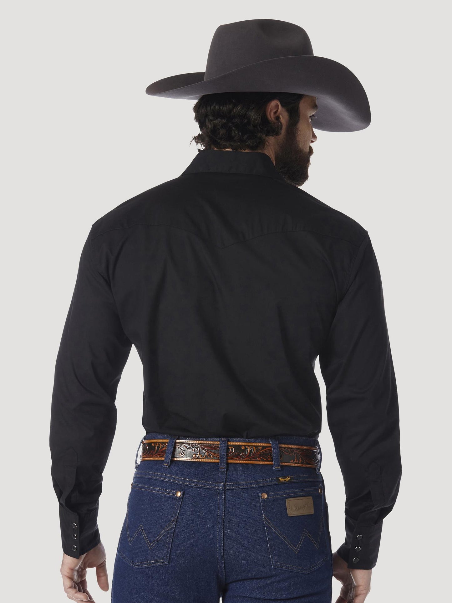 Shirts Men’s Wrangler Long Sleeve Solid Black Pearl Snap
