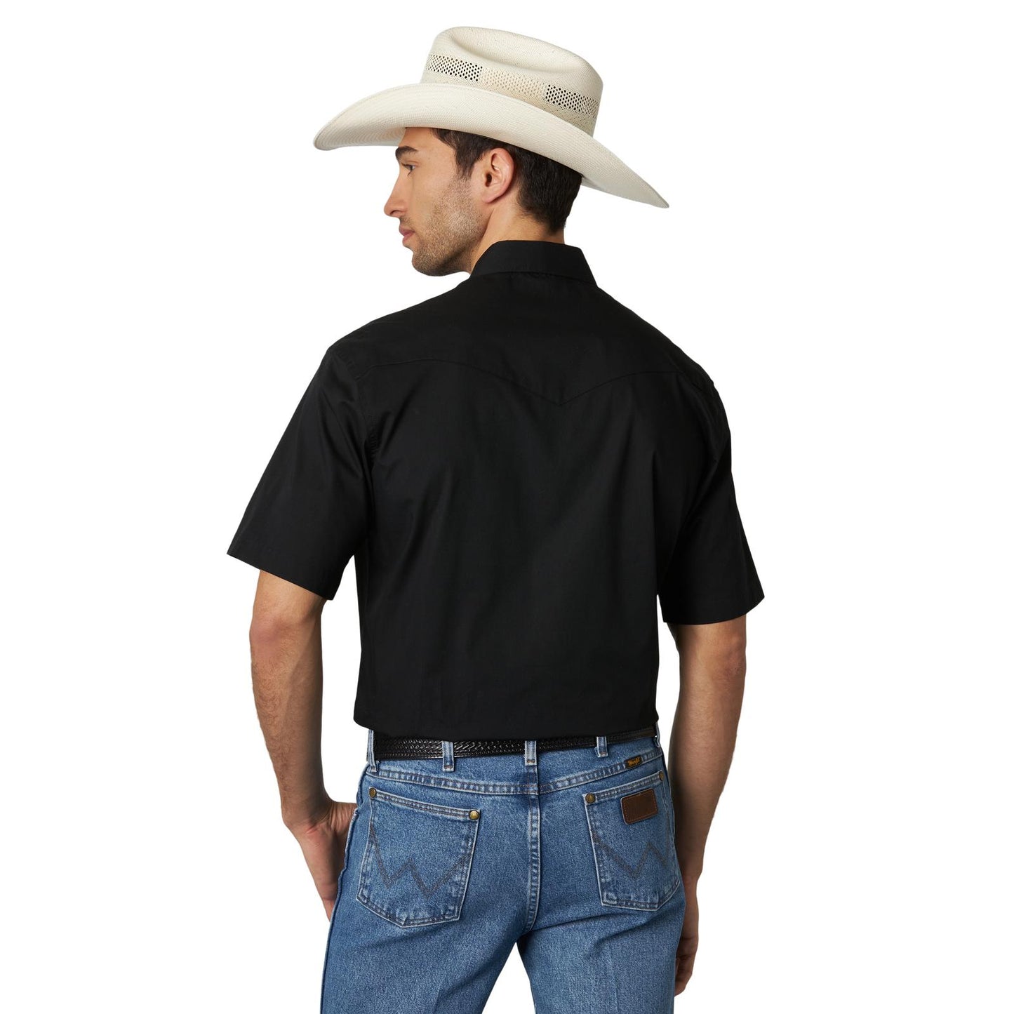 Shirts Men’s Wrangler Short Sleeve Pearl Snap Solid Black 71106BK