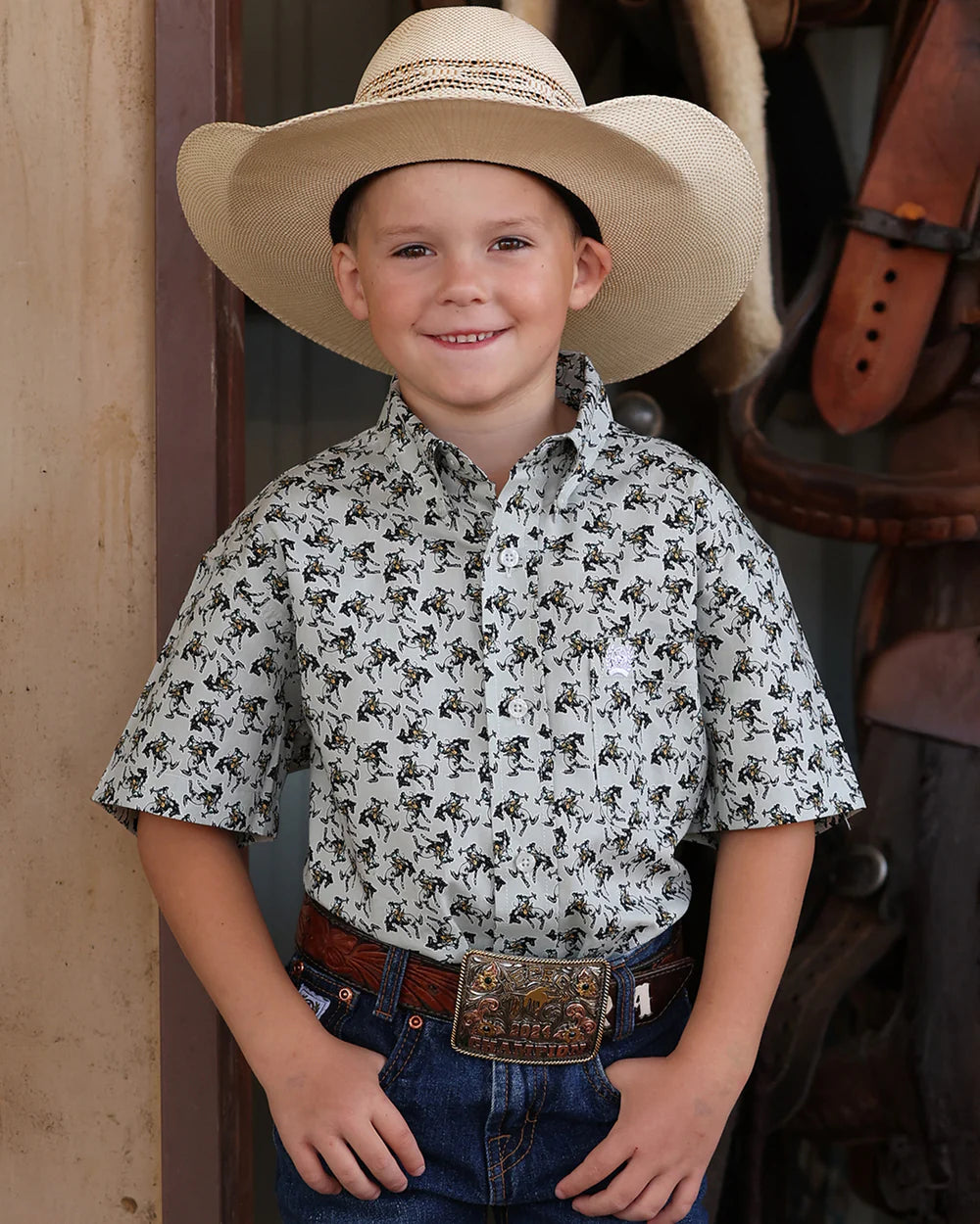 Shirts Boys Short Sleeve Bucking Horse Print MTW7140038