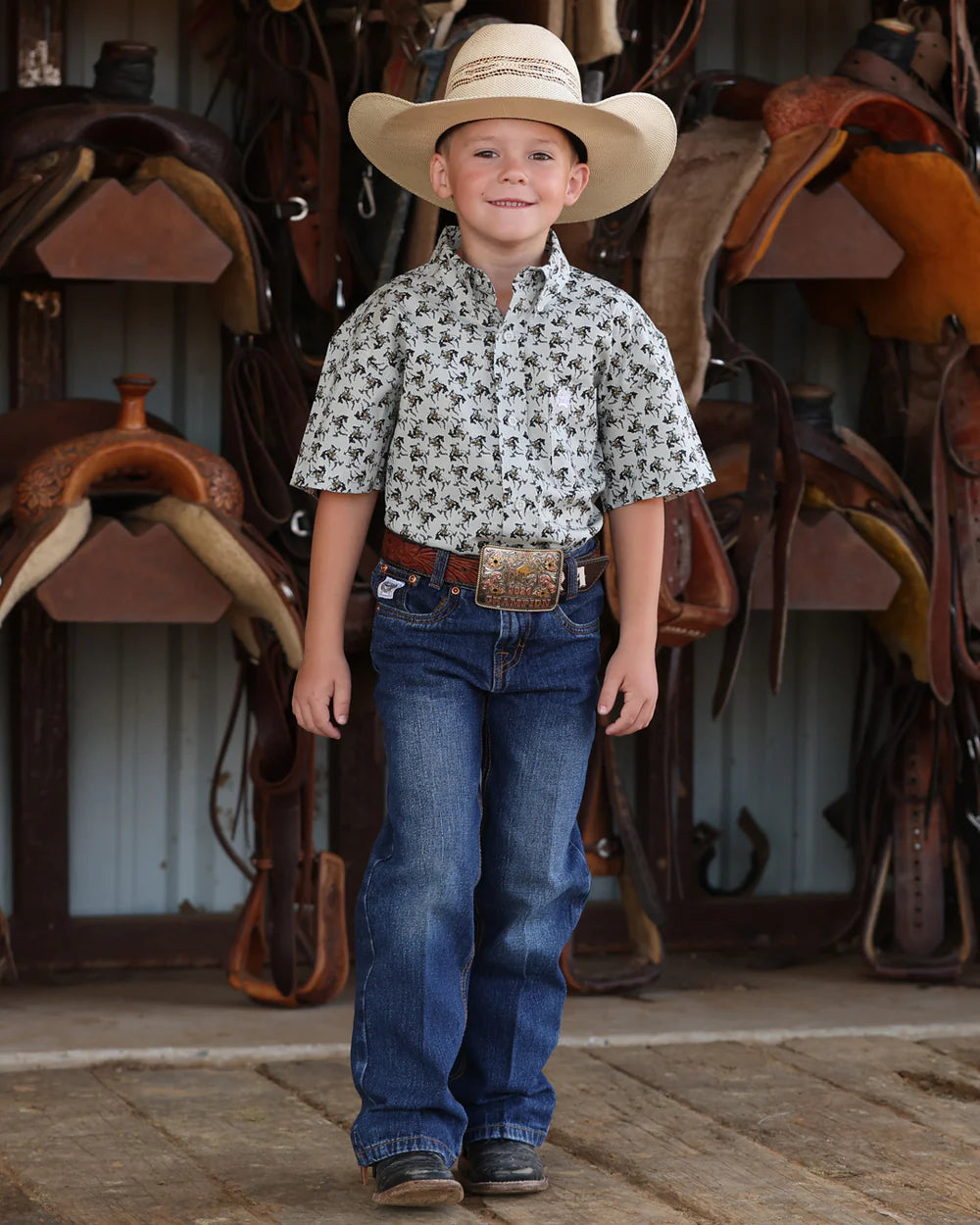 Shirts Boys Short Sleeve Bucking Horse Print MTW7140038