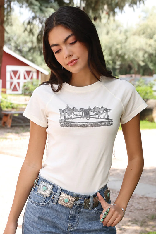 Shirts Women’s White Saddle  Graphic Tee CTK7539002