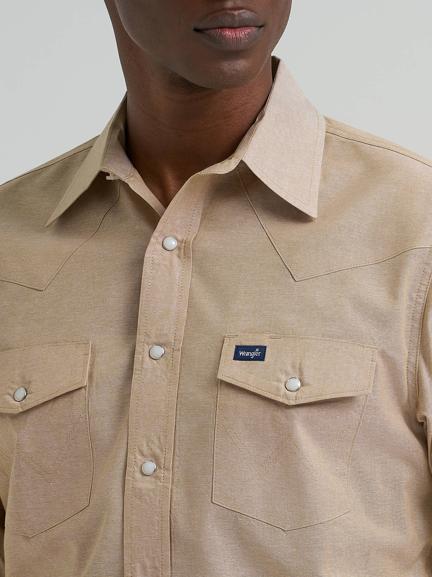 Shirts Men’s Wrangler Chambray Tan Long Sleeve 112381688