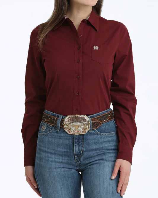 Shirts Women’s Cinch Stretch Long Sleeve Solid Color Burgundy MSW9164262