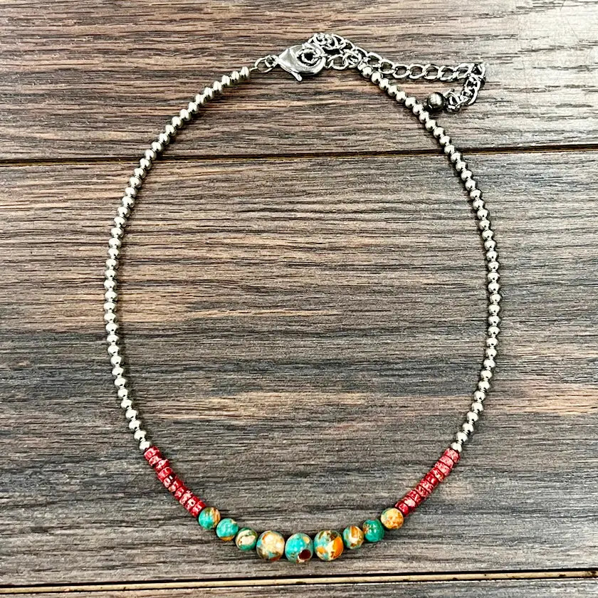739595 16’’ Silver Western Gemstone Necklace