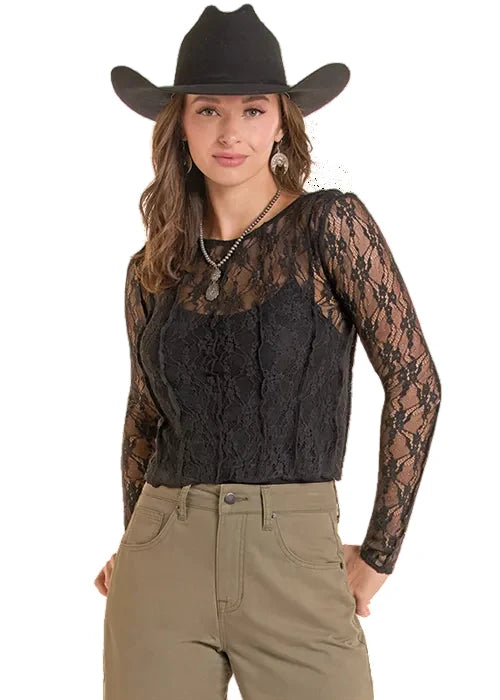 Shirts Women’s Rock&Roll Long Sleeve Mesh Top Black BW22T09376