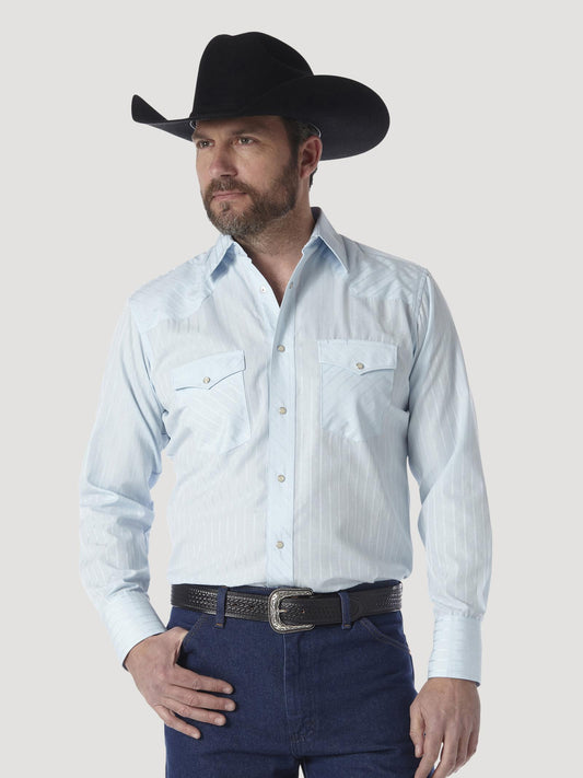 Shirts Men’s Wrangler Sport Western Long Sleeve Blue Pearl Snap 75222BL