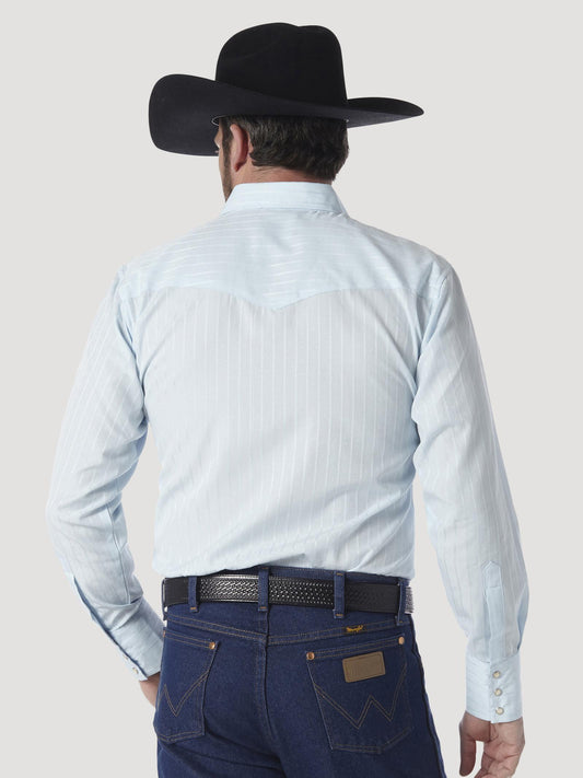 Shirts Men’s Wrangler Sport Western Long Sleeve Blue Pearl Snap 75222BL
