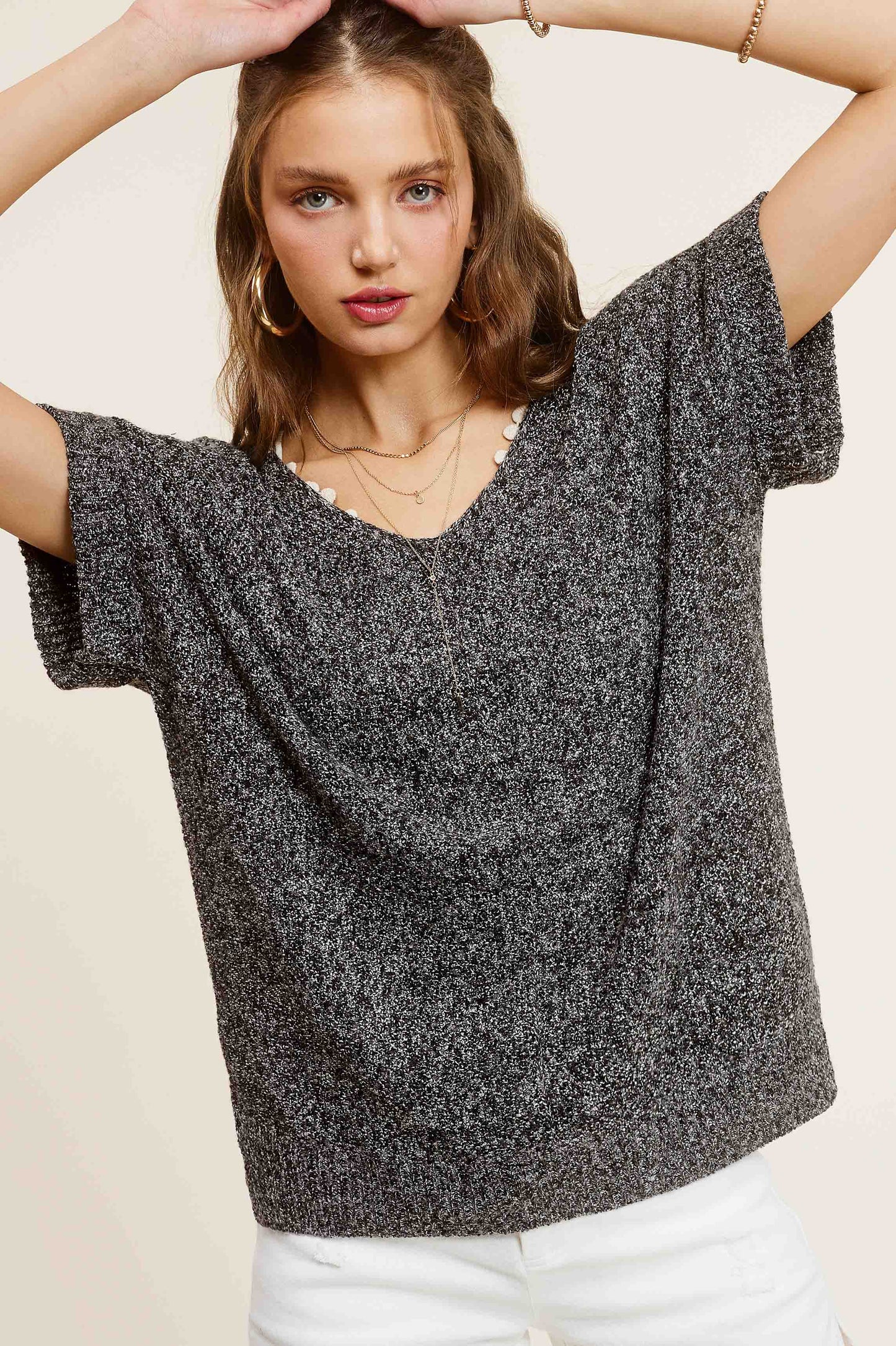 MCS3580-Soft Lightweight Loose Fit Textured Pullover Sweater
