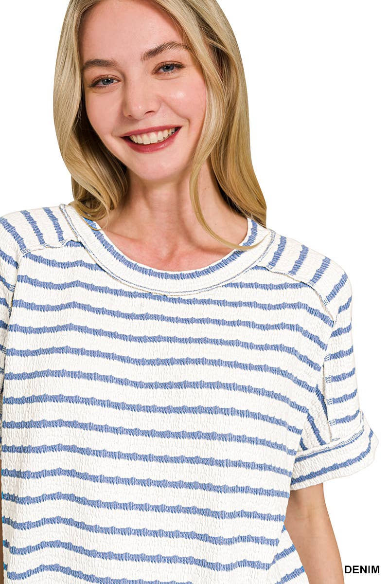 8602A Stripe Jacquard Round-neck Box Tee