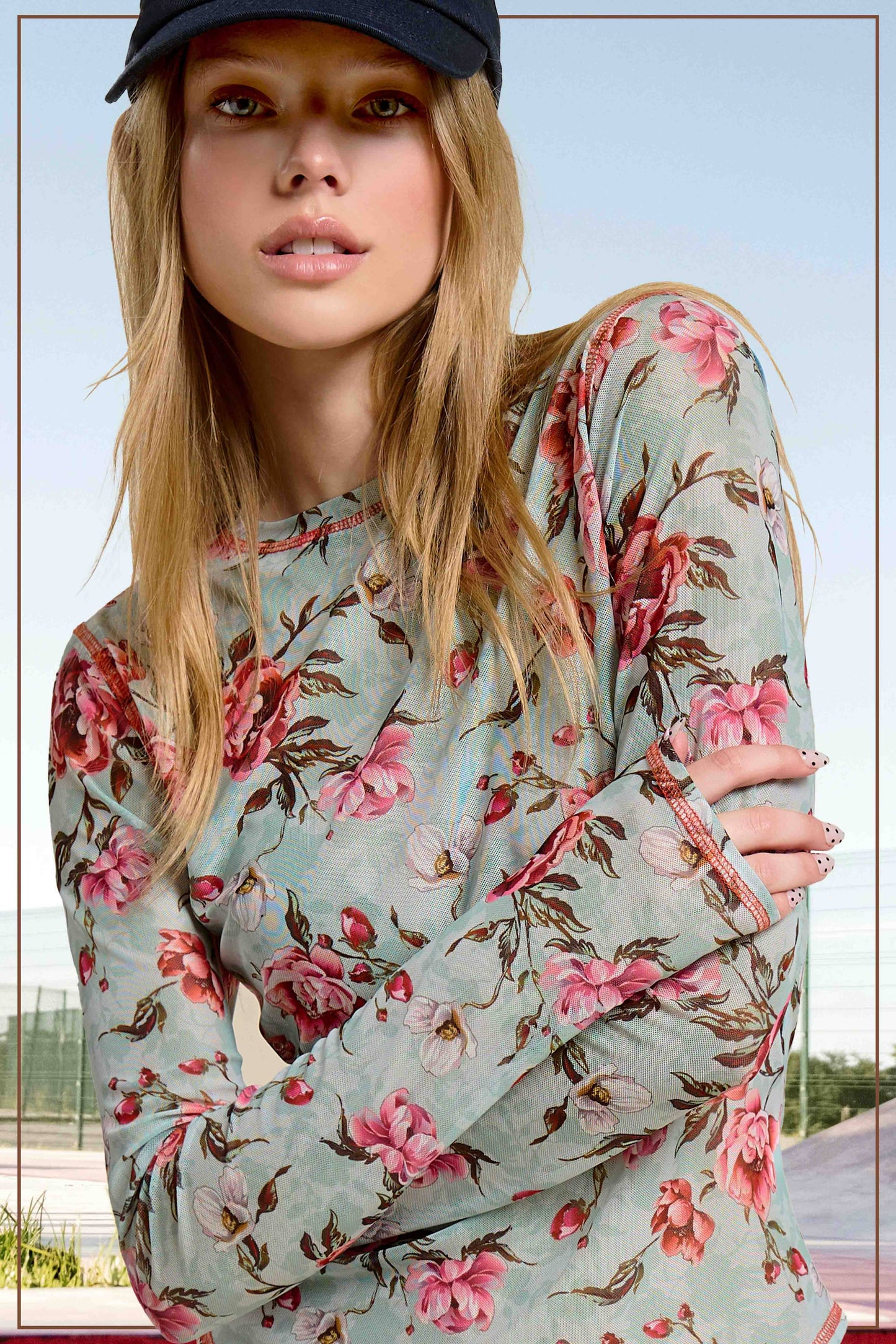 JDT7714-Semi Sheer Crew Neck Long Sleeve Mesh Layering Top