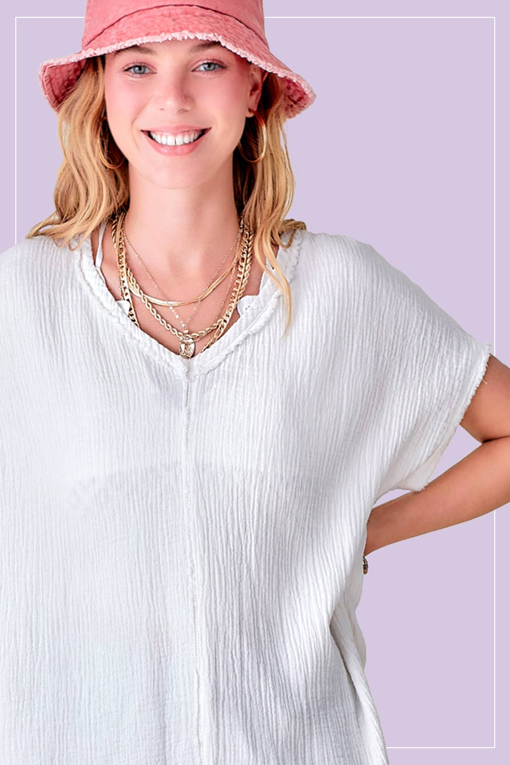 Loose Fit Gauze Fabric Short Sleeve Top HBT7624