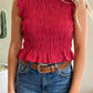 Shirts Women’s  Plaid Shirred Ruffle Trim Tank Top