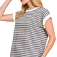 3534 Contrast Trim Cap Sleeve Stripe Tee CT-3543Y