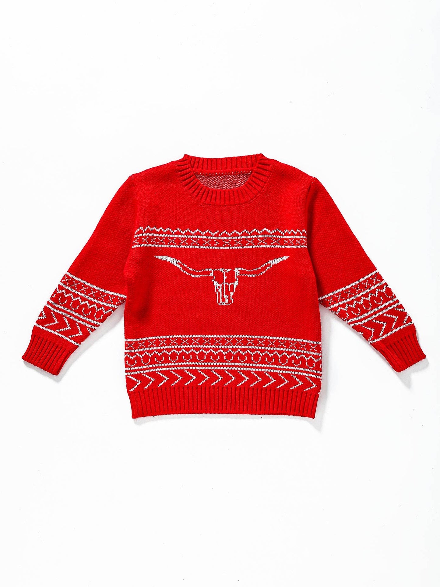 Girls Red Cows Western Sweater
