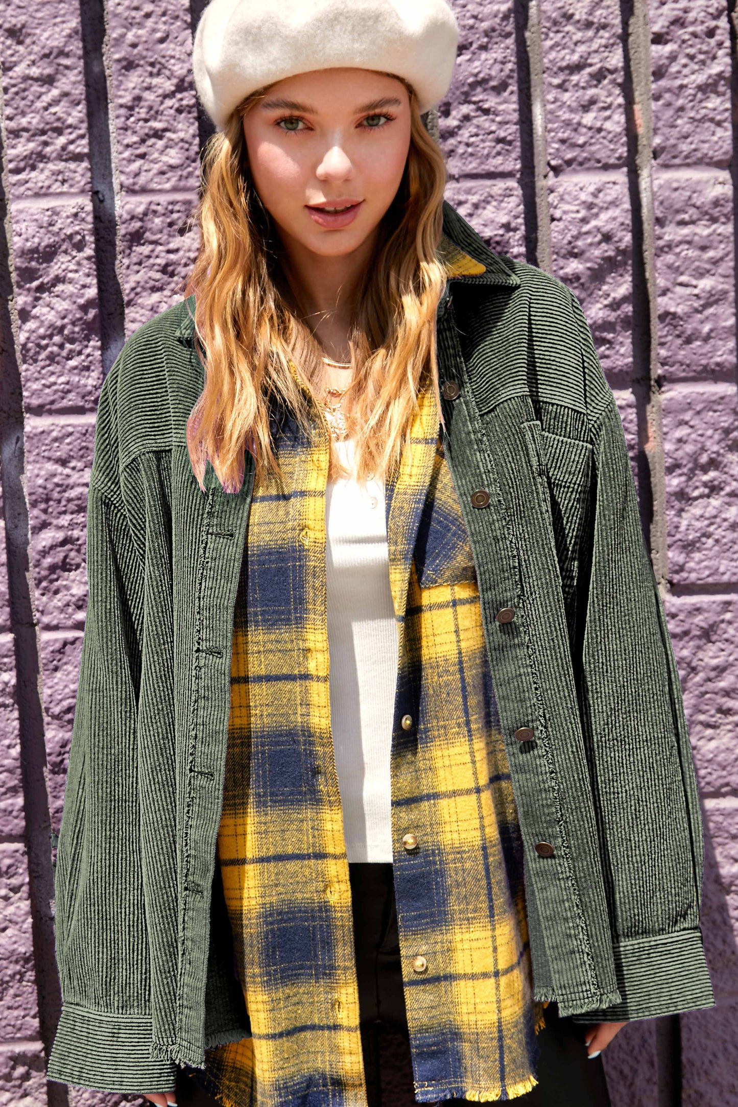 Outerwear Women’s Oversized Corduroy Button JKT1727
