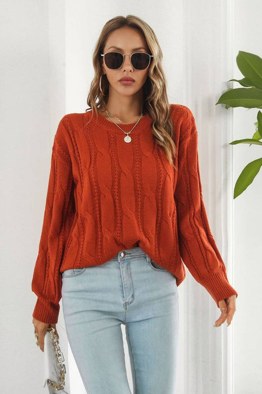 CWOSWL4083_CABLE KNITTED LONG SLEEVES CREWNECK SWEATER Outerwear Women’s