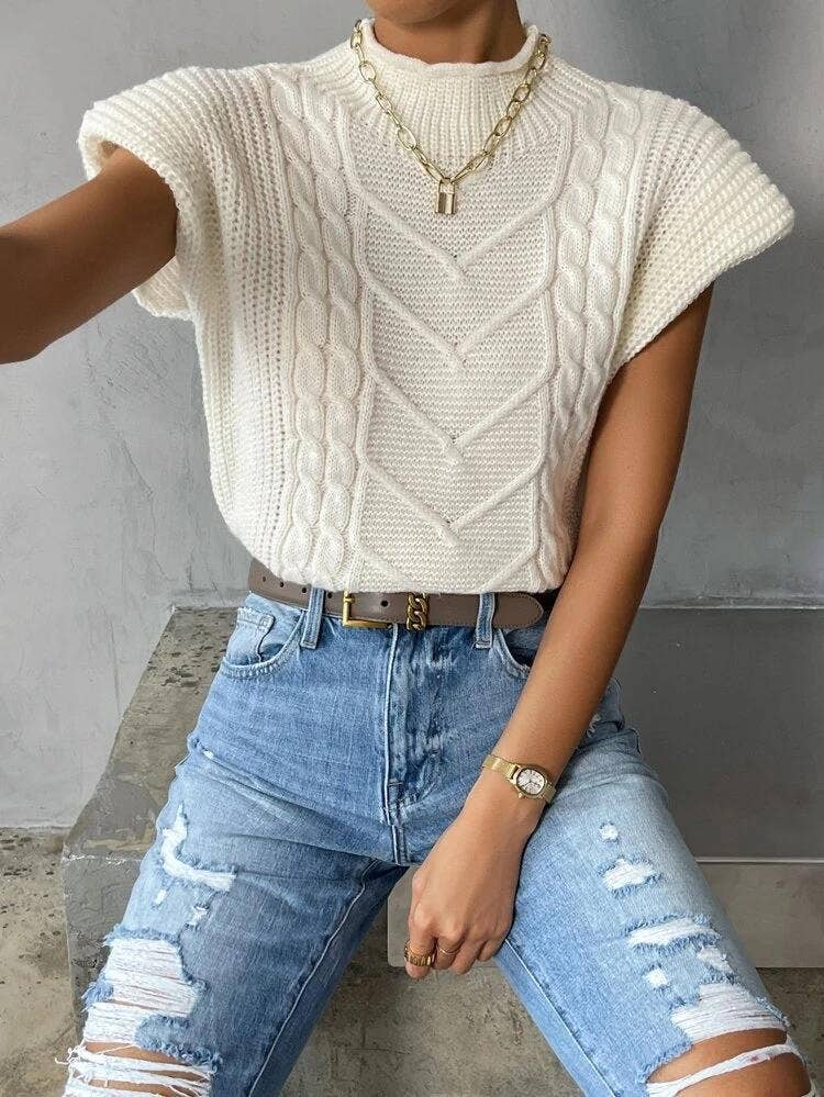 Outerwear Cable Knit Turtleneck Vest TO1830, CWOSWSL0141