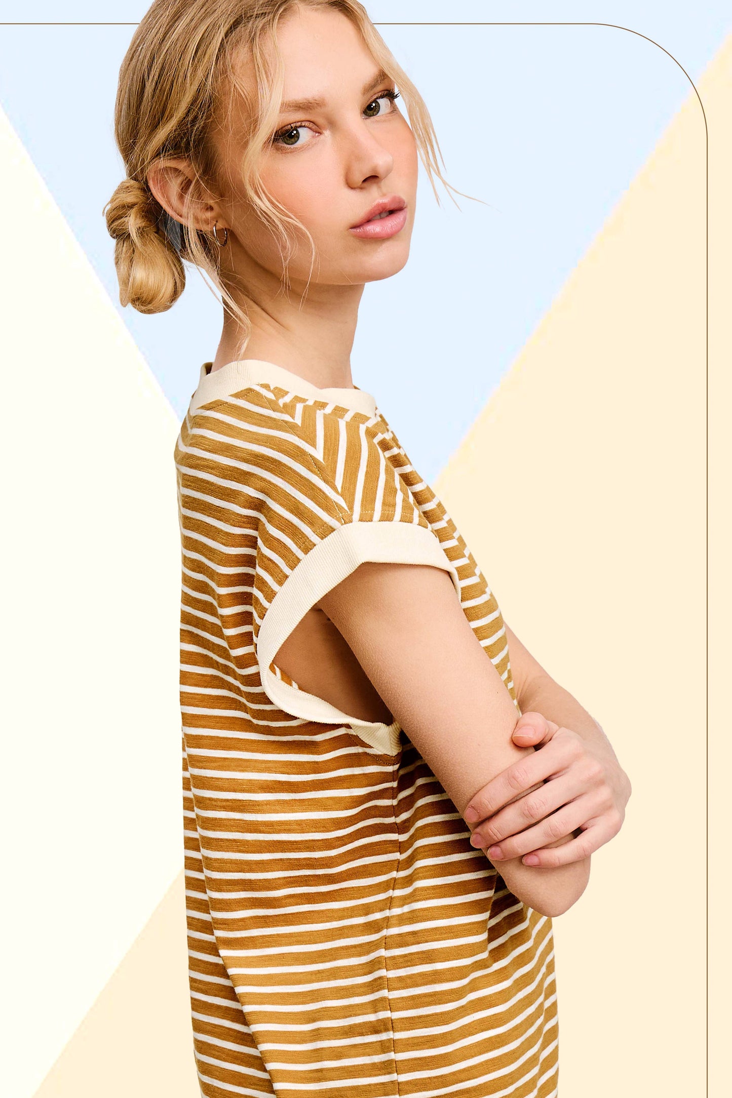 JDT7710 Shirts Women’s Nautical Cap Sleeve Striped Top 4th of july