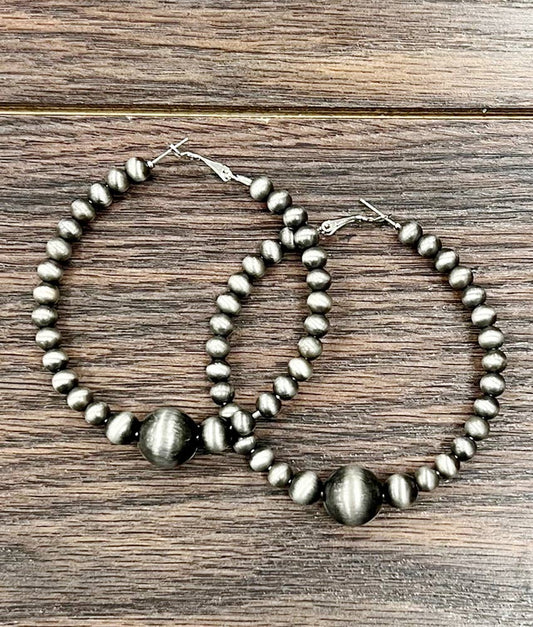720874, Handmade Navajo Bead Hoop Earrings