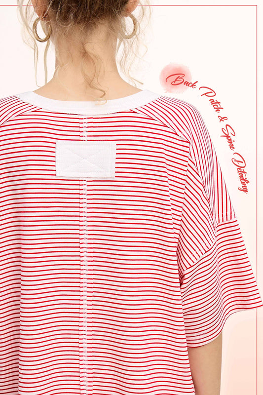 Shirts Women’s Striped Drop Shoulder Short Sleeves HDT7703