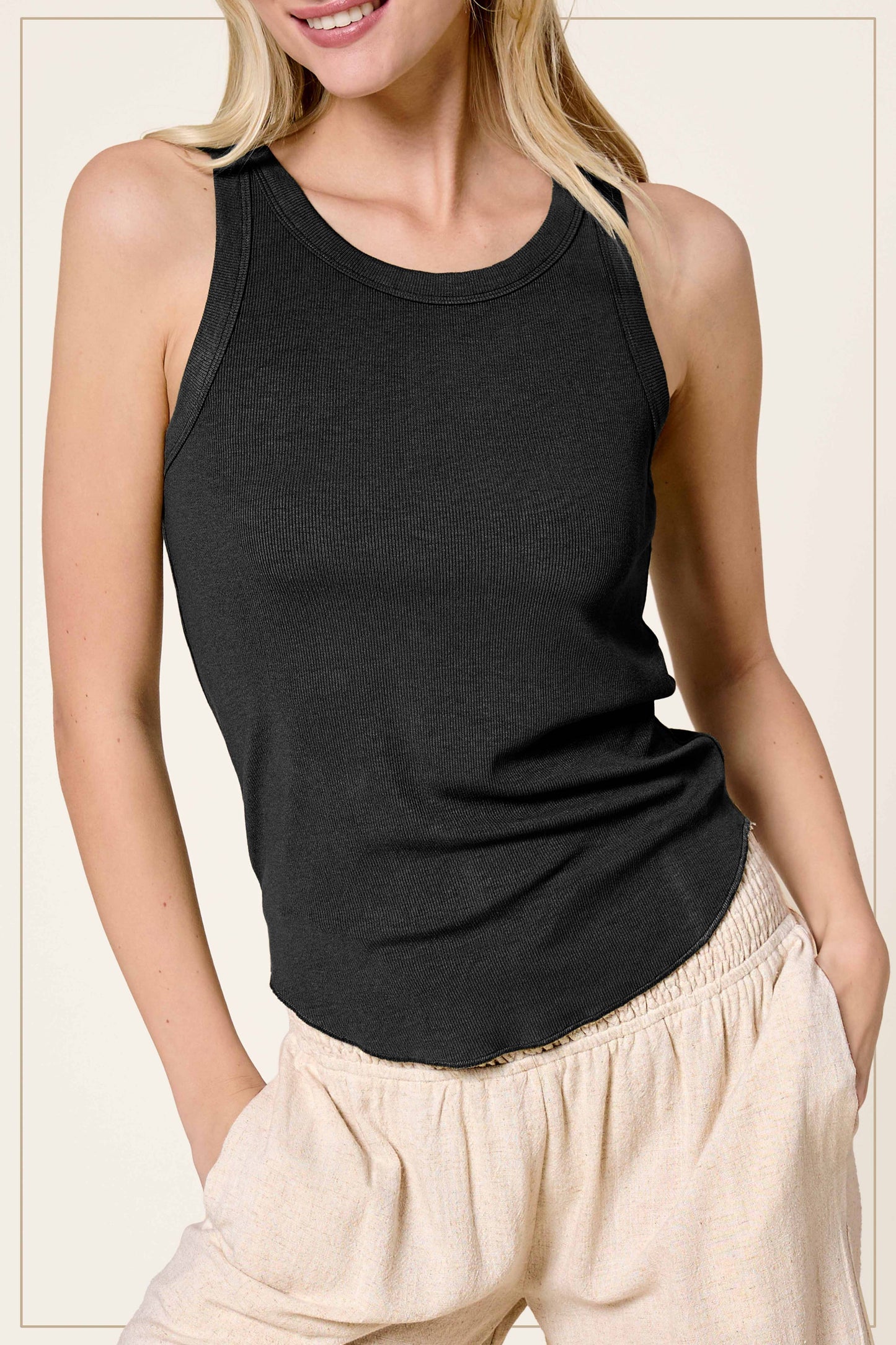 Shirts Women’s Basic Ribbed Knit Longline Tank Top JDT7724