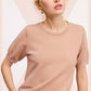Soft Short Puffy Sleeve Basic Stretchy Knit Top MCS3600
