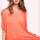 HBT7653 Dyed Fabric Round Neck Batwing Short Sleeve Women’s Shirts