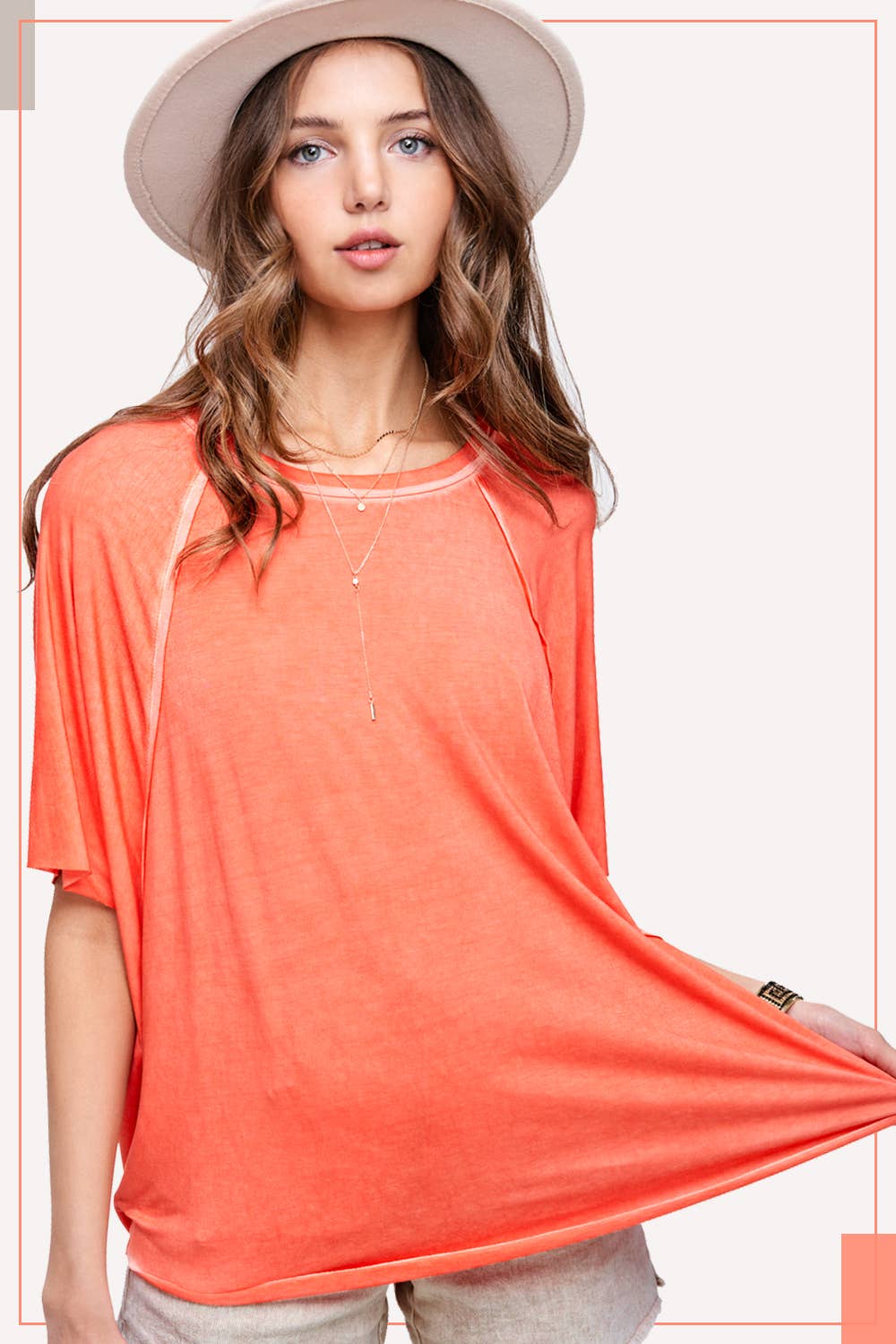 HBT7653 Dyed Fabric Round Neck Batwing Short Sleeve Women’s Shirts