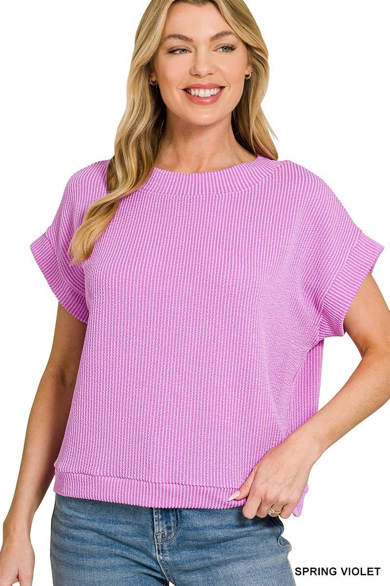 Raised Rib Cap Sleeve Top 8616Y
