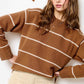 Outerwear Loose Fit Stripe Long Sleeve Crewneck Sweater HCS3553
