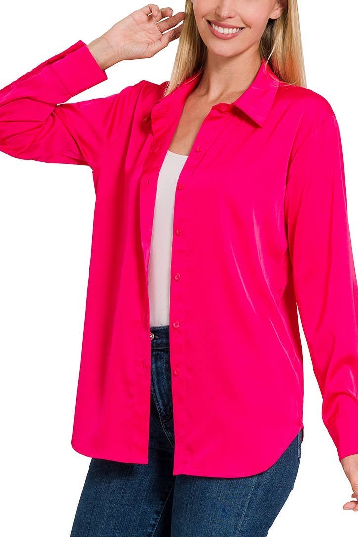 Satin Charmeuse Button Front Shirt Women’s 1170D4